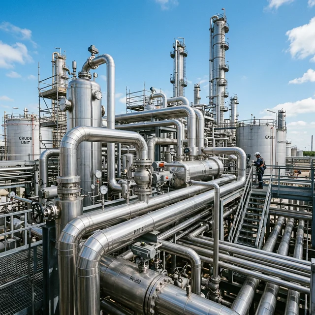 Piping de Acero Inoxidable en planta petroquímica