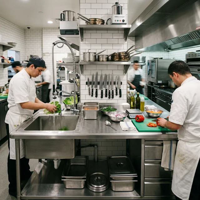 Mesada de trabajo en Acero Inoxidable 304 para cocina profesional